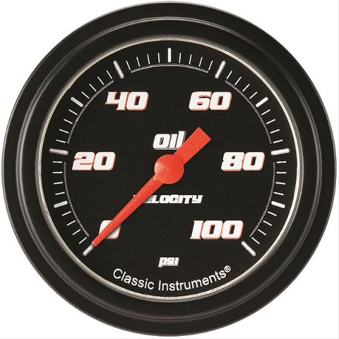 Classic Instruments Velocity Series Gauges VS381BBLF Gauge, Black Series, Oil Pressure, 0-100 PSI, 2 5/8 in., Low Step Bezel, Analog, Electrical, Each