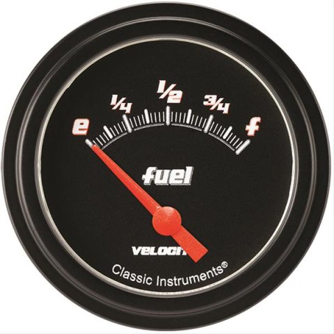 Classic Instruments Velocity Series Gauges VS209BBLF Gauge, Black Series, Fuel Level, Empty/Full, 240 Ohms/33 Ohms, 2 5/8 in., Low Step Bezel, Analog, Electrical, Each