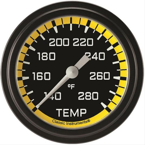 Classic Instruments Auto Cross Yellow Series Gauges AX326YBLF-12 Gauge, Series, Water Temperature, 2 5/8 in., Black/Yellow Face, Analog, Electrical, Each