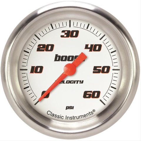 Classic Instruments Velocity Series Gauges VS343WAPF Gauge, White Series, Boost Pressure, 0-60 PSI, 2 5/8 in., Performance Bezel, Analog, Electrical, Each