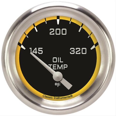 Classic Instruments Auto Cross Yellow Series Gauges AX228YAPF Gauge, Series, Oil Temperature, 145-320 Degree F, 2 5/8 in., Performance Bezel, Analog, Electrical, Each
