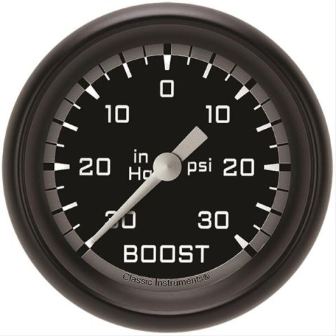Classic Instruments Auto Cross Gray Series Gauges AX341GBPF Gauge, Series, Boost/Vacuum, 30 in. Hg/30 psi, 2 5/8 in., Performance Bezel, Analog, Electrical, Each