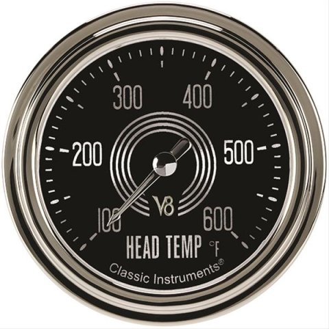 Classic Instruments V8 Speedster Series Gauges V8SR397SLC Gauge, Analog, Series, Cylinder Head Temp, 100-600 Degrees F, 2 5/8 in. Diameter, Black Face, Full Sweep, Each