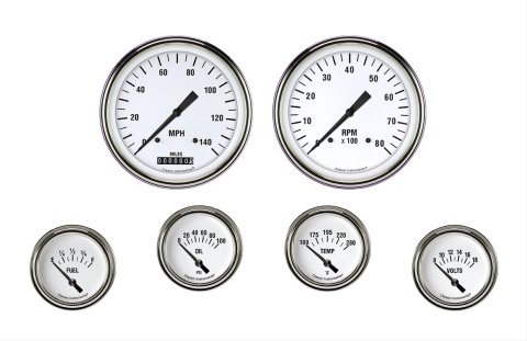 Classic Instruments White Hot Series Gauge Sets WH251SLF Gauges, Series, Speedometer, Tachometer, Water Temperature, Oil Pressure, Fuel Level, Volt, Face, Analog, Set of 6