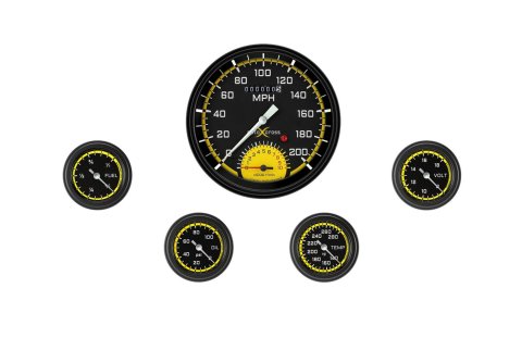 Classic Instruments Auto Cross Yellow Series Gauge Sets AX165YBLF Set, AutoCross 4 5/8 in. Ultimate, 2 1/8 in. Fuel, Oil, Temp, Volts, Set of 6