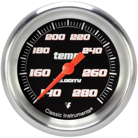 Classic Instruments Velocity Series Gauges VS326BAPF-04 Gauges, Series, Water Temperature, 140-280 degrees F, Analog, Electrical, 2 5/8 in., Black Face, White Numbers, 1/4 in. NPT Thread, Each