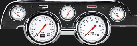Classic Instruments 1967-68 Mustang Package Gauge Sets MU67DWH Kit, White Hot, Info Screen, Ford, Mustang, 1967-1968, Black Bezel, Speedometer, Tach, Fuel Level, Oil Pressure, Water Temp, Kit