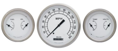 Classic Instruments White Series Gauge Sets CW64SLF Gauges, White, Speedometer, Water Temperature, Fuel Level, Voltmeter, Face, Analog, Set of 3
