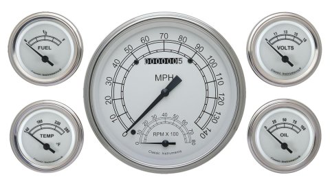 Classic Instruments White Series Gauge Sets CW65SLF Gauges, Series, Speedometer, Tach, Water Temperature, Fuel Level, Face, Analog, Set of 6
