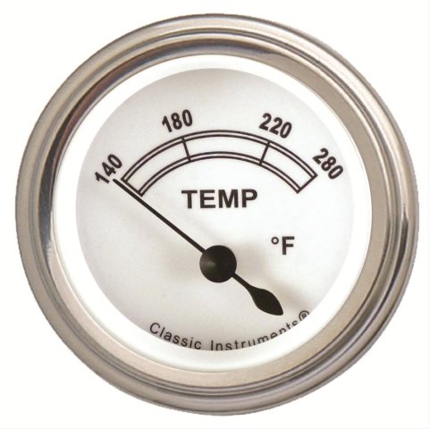 Classic Instruments White Series Gauges CW26SLF Gauge, White, Water Temperature, 140-280 Degrees F, 2 1/8 in., Analog, Electrical, Each