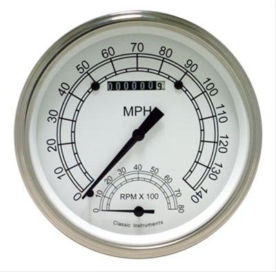 Classic Instruments White Series Gauge Sets CW50SLC Gauges, White, Speedometer, Tachometer, Face, Polished Bezel, Kit