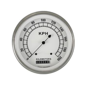 Classic Instruments White Series Speedometers CW58SLC Speedometer, White, 5 in. Diameter, 0-200 kph, Analog, Electrical, Curved Face, Each