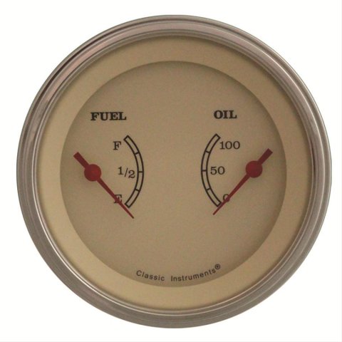 Classic Instruments Vintage Series Gauge Sets VT72SLC Gauge, Series, Dual, Oil Pressure, Fuel Level, 3 3/8 in., Cream Face, Analog, Each