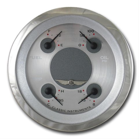 Classic Instruments All-American Series Gauge Sets AW73SRC Kit, Analog, Silver Face, Polished, 3 3/8 in. Diameter, Quad Gauge, Fuel, Oil, Volt, Water, Cluster, Kit