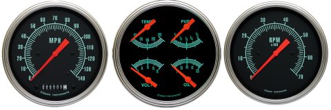 Classic Instruments G-Stock Series Gauge Sets GS53SLC Gauges, G-Stock, Speedometer, Tach, Water Temp., Oil Pressure, Fuel Level, 5 in., Black Face, Analog, Set of 3