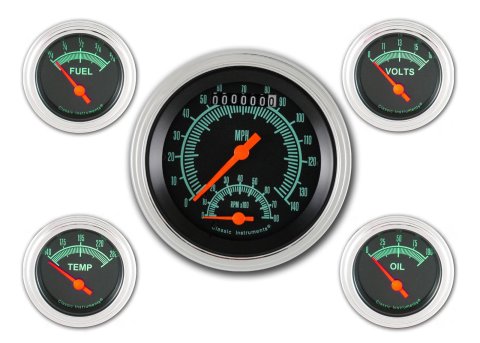 Classic Instruments G-Stock Series Gauge Sets GS65SLF Gauges, G-Stock, Speedometer, Tach, Water Temperature, Oil Pressure, Fuel Level, Black Face, Analog, Set of 5