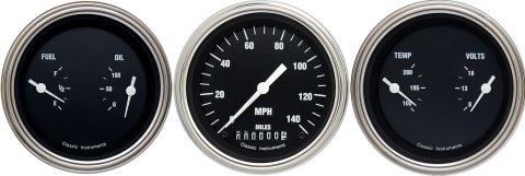 Classic Instruments Hot Rod Series Gauge Sets HR04SLC Gauges, Rod, Speedometer, Water Temperature, Fuel Level, 3 3/8 in., Black Face, Analog, Set of 3