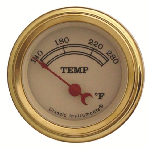 Classic Instruments Vintage Series Gauges VT26GLF Gauge, Series, Water Temperature, 140-280 degrees F, 2 1/8 in., Tan Face, Analog, Electrical, Each