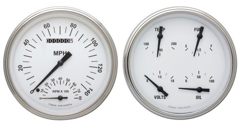 Classic Instruments White Hot Series Gauge Sets WH62SLF Gauges, Series, Speedometer, Tach, Water Temperature, Fuel Level, Face, Analog, Pair