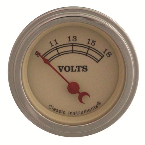 Classic Instruments Vintage Series Gauges VT30SLF Gauge, Series, Voltmeter, 8-18 V, 2 1/8 in., Cream Face, Analog, Electrical, Each