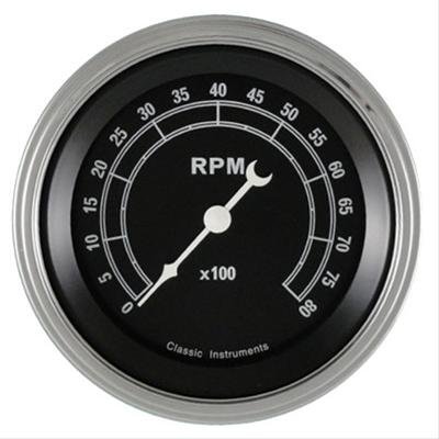 Classic Instruments Traditional Series Tachometers TR80SLF Gauge, Traditional, Tachometer, 0-8,000 rpm, Analog, 3 3/8 in., In-dash, Black Face, Electric, V8, Each