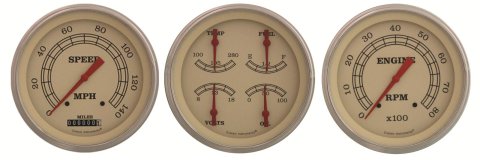 Classic Instruments Vintage Series Gauge Sets VT53SLC Gauge, Vintage, Analog, Electronic, Speedo, Tach, Fuel, Oil, Volt, Water, 5 in., Cream Face/Polished Bezel