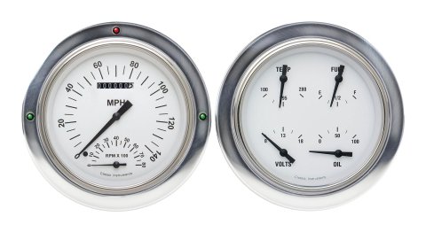 Classic Instruments 1954-55 Chevy Pickup Package Gauge Sets CT54WH62 Gauges, White Hot, Speedometer, Tachometer, Water, Volt, Oil, Fuel, White Face, Polished Bezel, Chevy, Kit