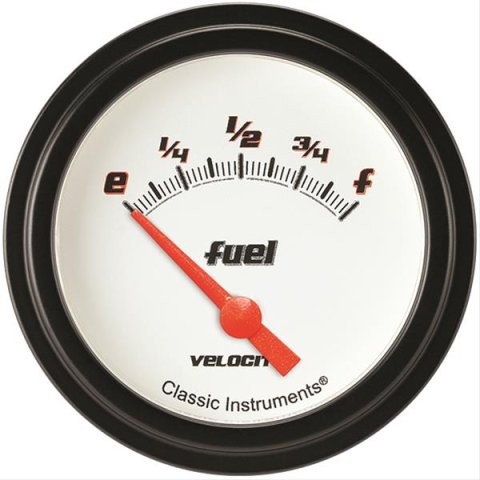 Classic Instruments Velocity Series Gauges VS209WBLF Gauge, White Series, Fuel Level, Empty/Full, 240 Ohms/33 Ohms, 2 5/8 in., Low Step Bezel, Analog, Electrical, Each