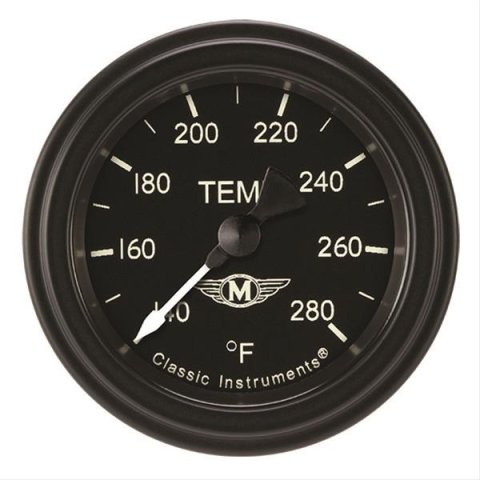 Classic Instruments Moal Bomber Series Gauges MA126BLF-06 Gauge, Analog, Series, Water Temp, 140-280 Degrees F, 2 1/8 in. Diameter, Black Face, Full Sweep, Each