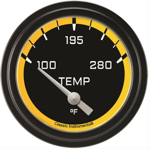 Classic Instruments Auto Cross Yellow Series Gauges AX226YBLF-12 Gauge, Series, Water Temperature, 2 5/8 in., Black/Yellow Face, Analog, Electrical, Each