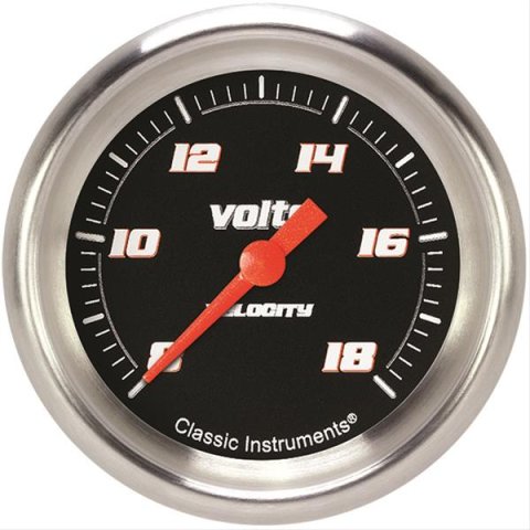 Classic Instruments Velocity Series Gauges VS330BAPF Gauge, Black Series, Voltmeter, 8-18 V, 2 5/8 in., Performance Bezel, Analog, Electrical, Each