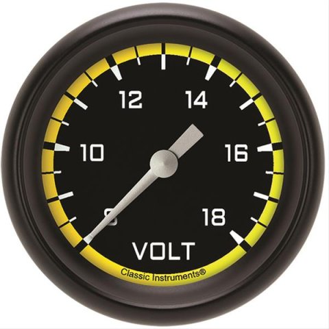 Classic Instruments Auto Cross Yellow Series Gauges AX330YBPF Gauge, Series, Voltmeter, 2 5/8 in., 8-18 V, Performance Bezel, Analog, Electrical, Each
