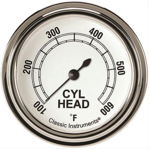 Classic Instruments White Series Gauges CW397SLF Gauge, Analog, Series, Cylinder Head Temp, 100-600 Degrees F, 2 5/8 in. Diameter, Face, Full Sweep, Each