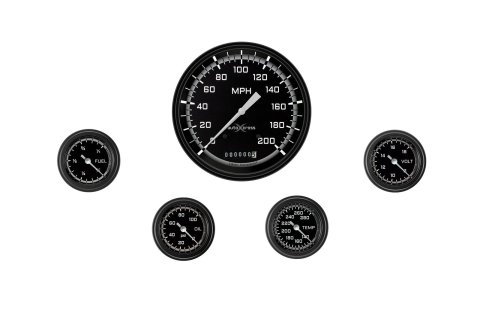 Classic Instruments Auto Cross Gray Series Gauge Sets AX154GBLF Set, Performance AutoCross, AutoCross Gray, 5-Gauge Set, 4 5/8 in. Speedo, 2 5/8 in. Secondary Gauges, Black/Gray Face, Set