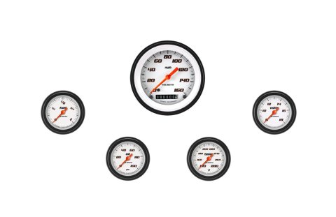 Classic Instruments Velocity White Series Gauge Sets VS100WBLF Set, 3 3/8 in. Speedometer, 2 1/8 in. Fuel, Oil, Temp, Volts, Set of 5