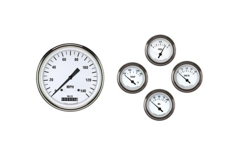 Classic Instruments 1961-66 Ford E-Series White Hot Gauge Sets FV61WH54 Gauges, Series, Speedometer, Fuel Level, Oil Pressure, Voltmeter, Water Temperature, Short-Sweep, Ford, E-Series, Set of 5