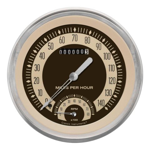 Classic Instruments Nostalgia VT Series Gauge Sets NT50SLF Gauge, Series, 4 5/8 in., Speedtachular, Speedometer, Tachometer, Stainless Low-Step Bezel, Flat Lens, Each