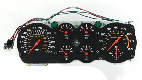 Classic Instruments 1978-88 G-Body Gauge Sets CH78OE07 Kit, Analog, Black Face, White/Yellow Numbers, Orange Pointer, with Gear Indicator, Chevrolet, Kit