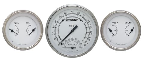Classic Instruments White Series Gauge Sets CW61SLC Gauges, Series, Speedometer, Tach, Water Temperature, Fuel Level, Face, Analog, Set of 3
