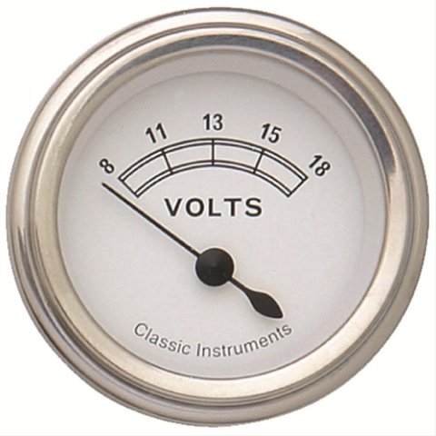 Classic Instruments White Series Gauges CW30SLC Gauge, Series, Voltmeter, 8-18 V, 2 1/8 in., Face, Analog, Electrical, Each