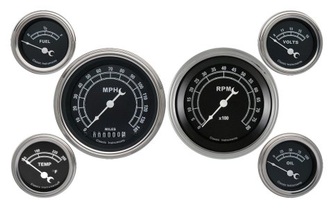 Classic Instruments Traditional Series Gauge Sets TR01SLC Gauges, Series, Analog, Electronic, Speedometer, Tachometer, Oil Pressure, White Face, Kit