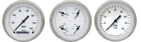 Classic Instruments White Hot Series Gauge Sets WH03SLC Gauges, Hot, Speedometer, Tach, Water Temperature, Fuel Level, 3 3/8 in., Face, Analog, Set of 3
