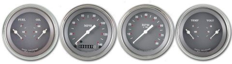 Classic Instruments SG Series Gauge Sets SG05SLC Gauges, SG, Speedometer, Tach, Water Temperature, Fuel Level, 3 3/8 in., Gray Face, Analog, Set of 4