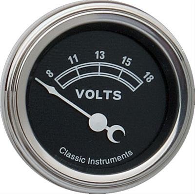 Classic Instruments Traditional Series Gauges TR30SLF Gauge, Series, Analog, Voltmeter, 8-18 V, 2 1/8 in. Diameter, Black Face, Electrical, Each