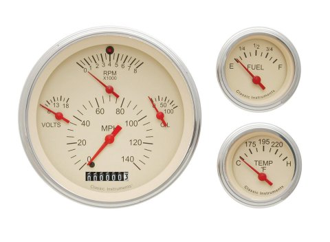 Classic Instruments 1957 Chevy Package Gauge Sets CH01TSLC Gauges, Analog, Hot Rod, Speedometer, Tachometer, Fuel Level, Water Temperature, Oil Pressure, Voltmeter, Kit