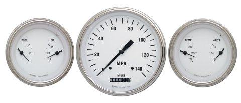 Classic Instruments White Hot Series Gauge Sets WH64SLF Gauges, Series, Speedometer, Oil Pressure, Water Temperature, Fuel Level, Face, Analog, Kit