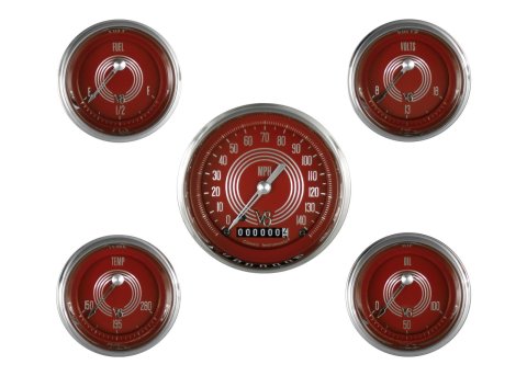 Classic Instruments V8 Red Steelie Series Gauge Sets V8RS00SHC Set, Series, Analog, Electronic, Face, Pointer, Polished Bezel, Set