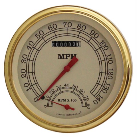 Classic Instruments Vintage Series Gauge Sets VT50GLF Gauge, Vintage, Analog, Electronic, Speedometer, Tachometer, 5 in. Diameter, Cream Face, Gold Bezel, Each