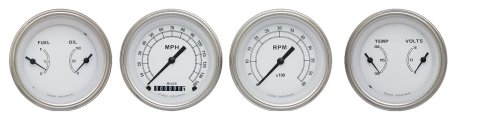 Classic Instruments White Series Gauge Sets CW05SLF Gauges, Series, Speedometer, Tach, Water Temperature, 3 3/8 in., Face, Analog, Set of 4