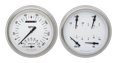 Classic Instruments 1951-53 Chevy Package Gauge Sets CH51WH62 Gauges, White Hot, Speedometer, Tach, Oil Pressure, Fuel Level, Voltage, White Face, Analog, Chevy, Kit